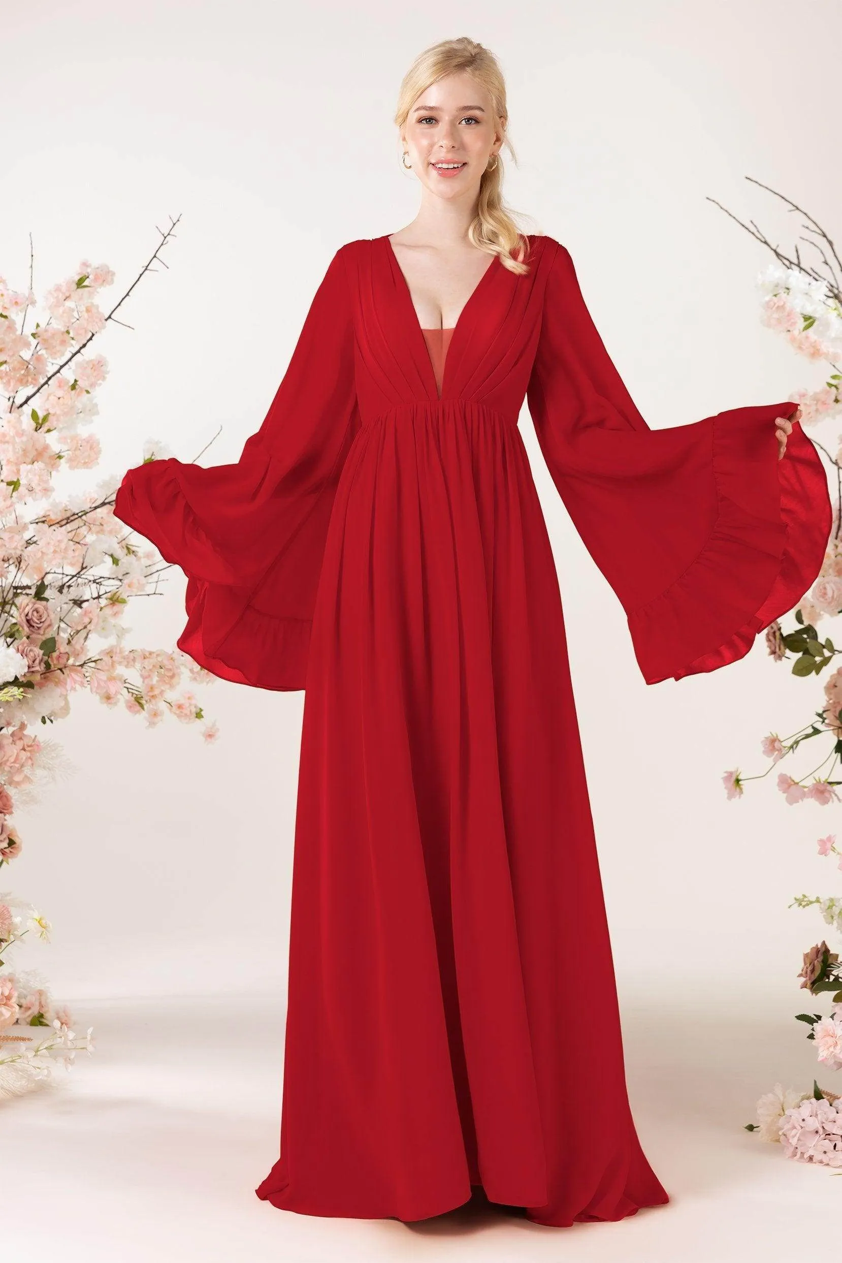 A-Line Sweep-Brush Train Chiffon Bridesmaid Dress CB0465CR sold by Cocomelody