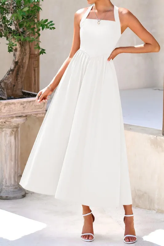 A-Line Tea Length Chiffon Little White Dress 100031 sold by Cocomelody
