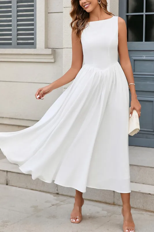A-Line Tea Length Elastic Cloth Little White Dress 100029 sold by Cocomelody