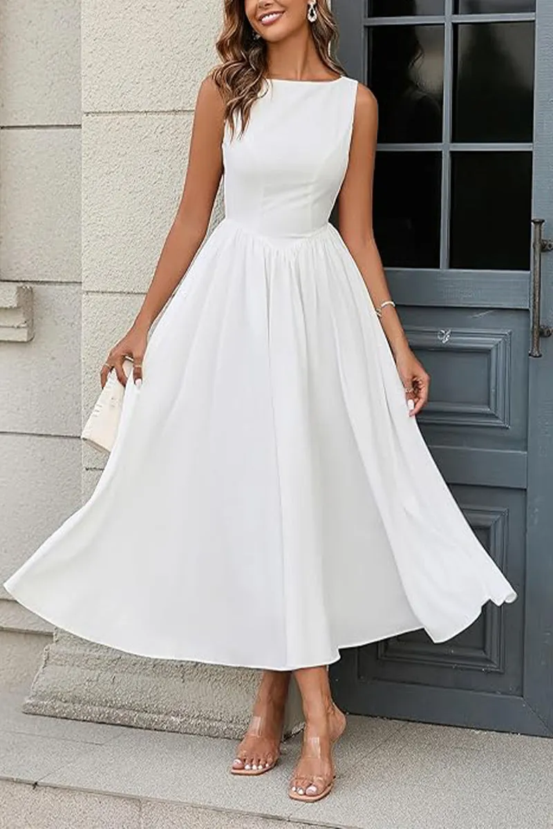 A-Line Tea Length Elastic Cloth Little White Dress 100029 sold by Cocomelody product image thumbnail 4