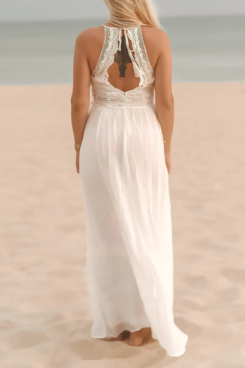 A-Line Floor Length Lace Chiffon Little White Dress 100026 sold by Cocomelody product image thumbnail 2