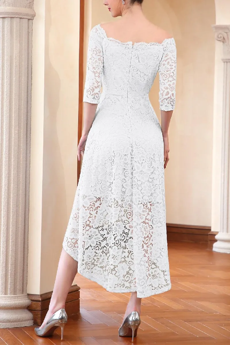 A-Line High-Low Lace Little White Dress 100024 sold by Cocomelody product image thumbnail 2