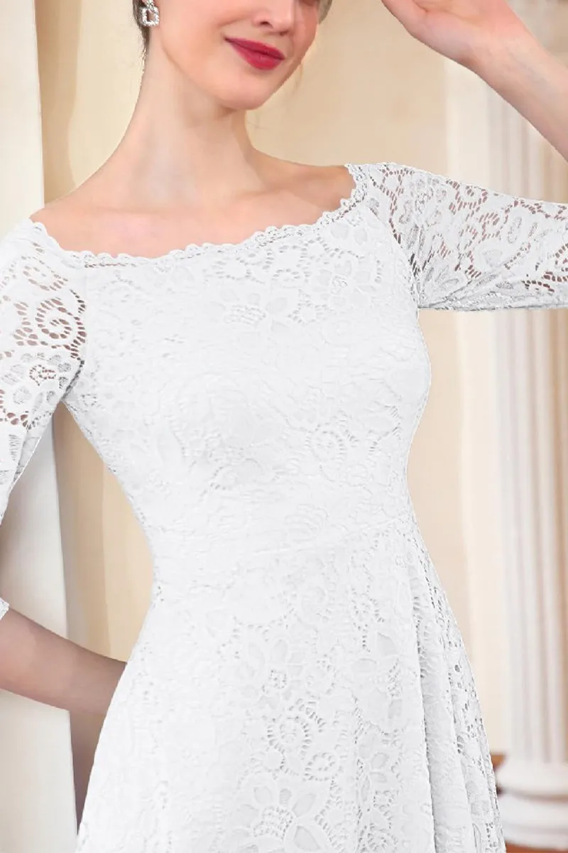 A-Line High-Low Lace Little White Dress 100024 sold by Cocomelody product image thumbnail 4