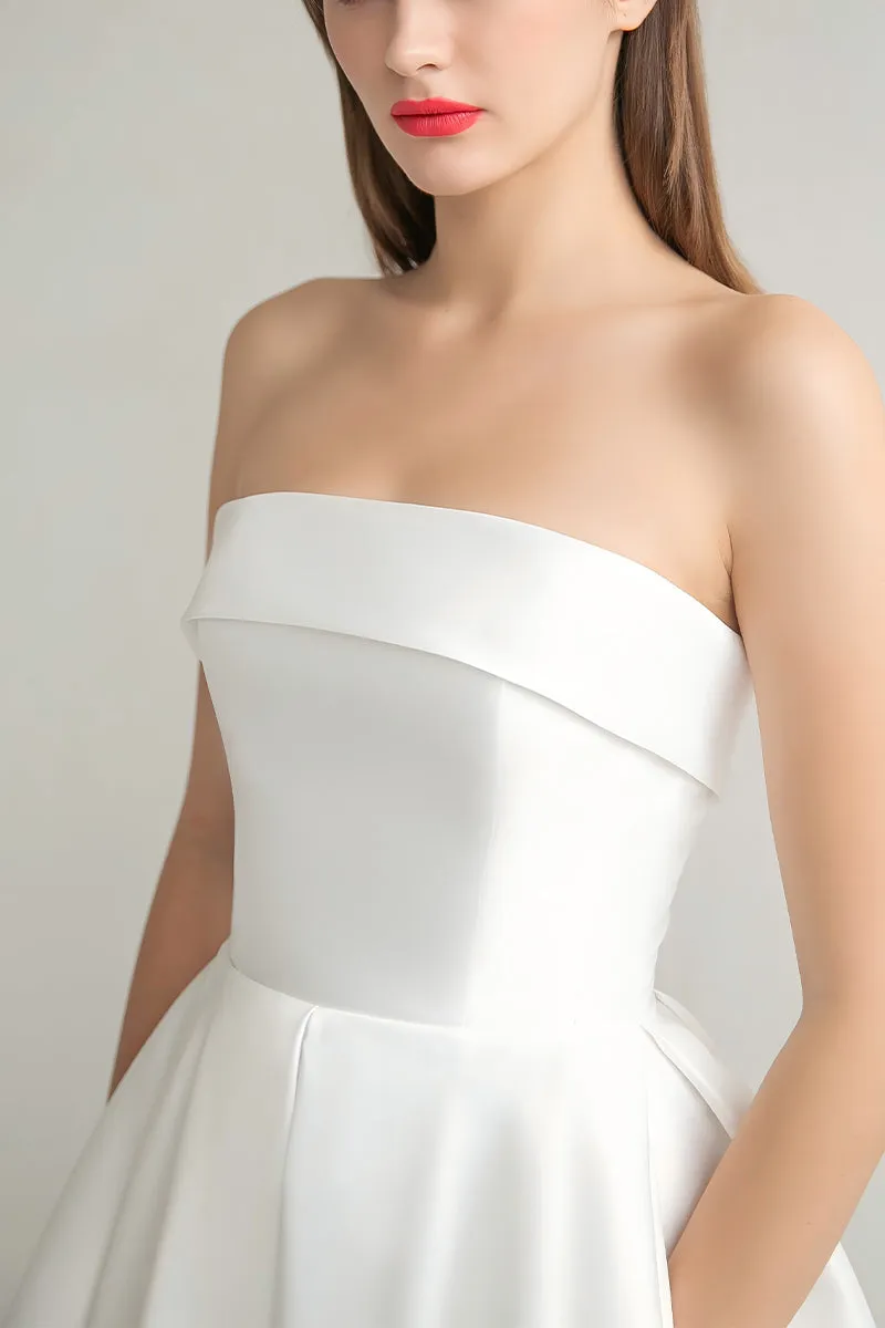 A-Line Tea Length Mikado Little White Dress 100023 sold by Cocomelody product image thumbnail 3