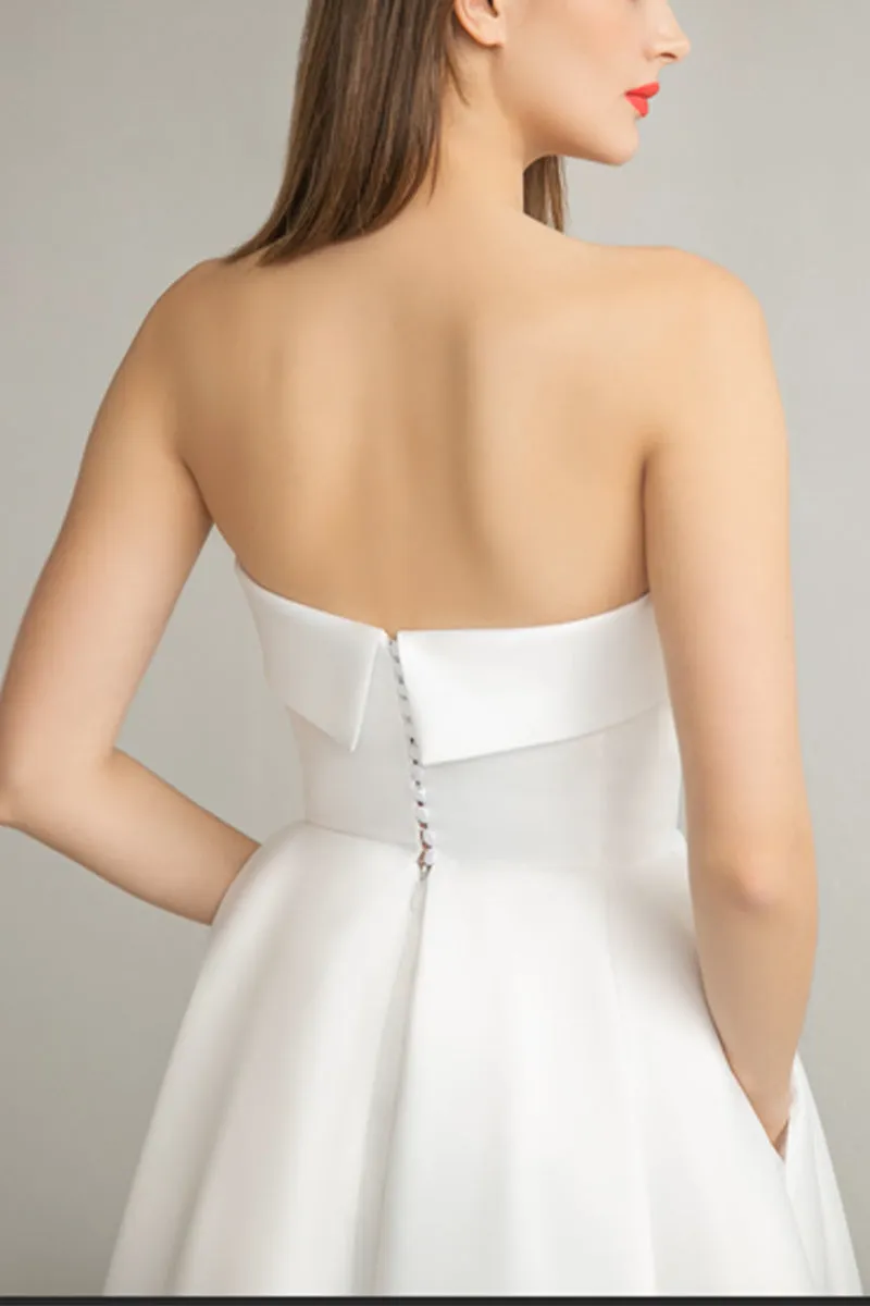 A-Line Tea Length Mikado Little White Dress 100023 sold by Cocomelody product image thumbnail 4