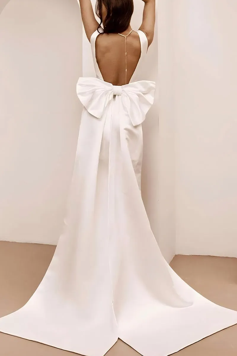 A-Line Short-Mini Satin Little White Dress 100022 sold by Cocomelody product image thumbnail 2