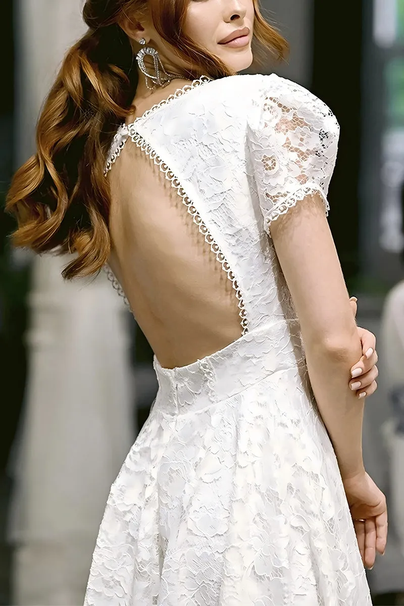 A-Line Tea Length Lace Little White Dress 100020 sold by Cocomelody product image thumbnail 4