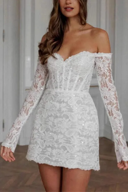 Sheath-Column Short-Mini Lace Little White Dress 100048 sold by Cocomelody