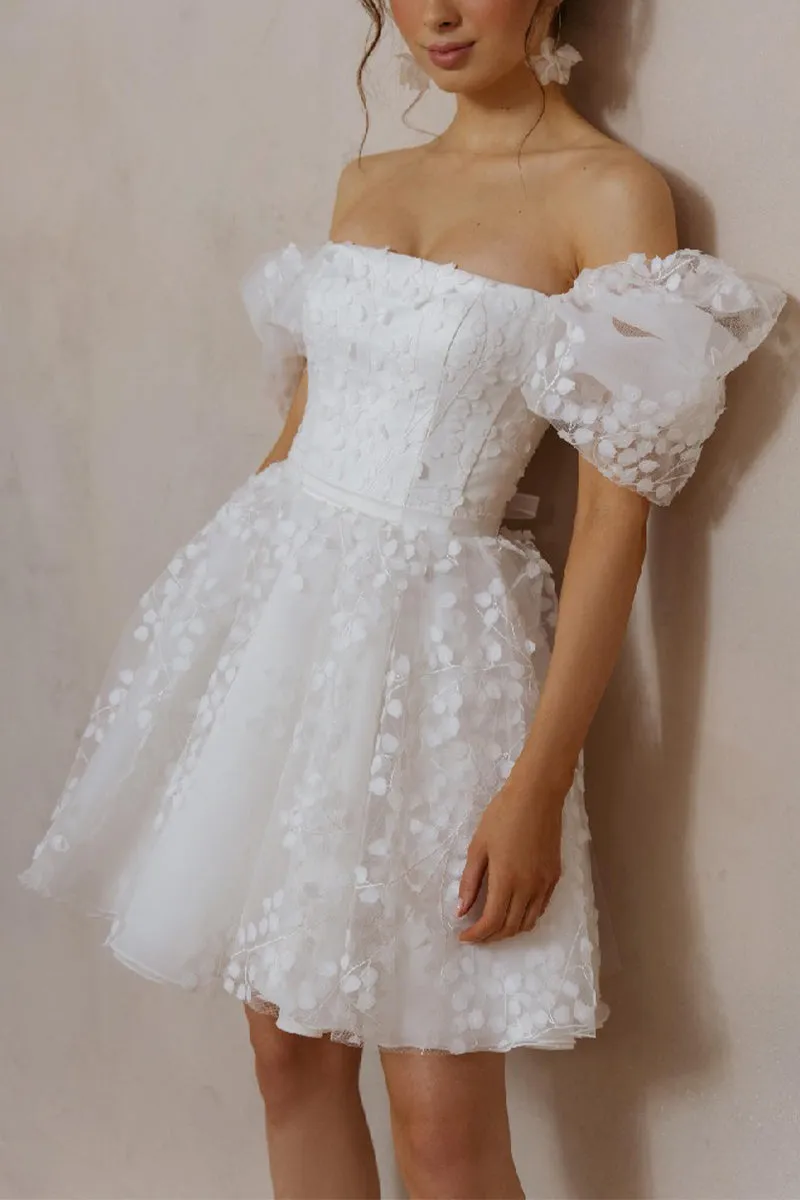 A-Line Short-Mini Lace Organza Little White Dress 100040 sold by Cocomelody product image thumbnail 3