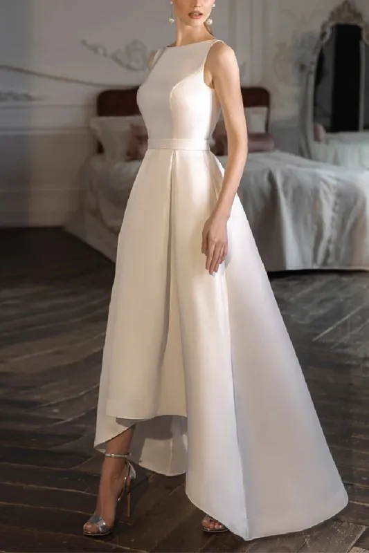 A-Line High-Low Satin Little White Dress 100047 sold by Cocomelody