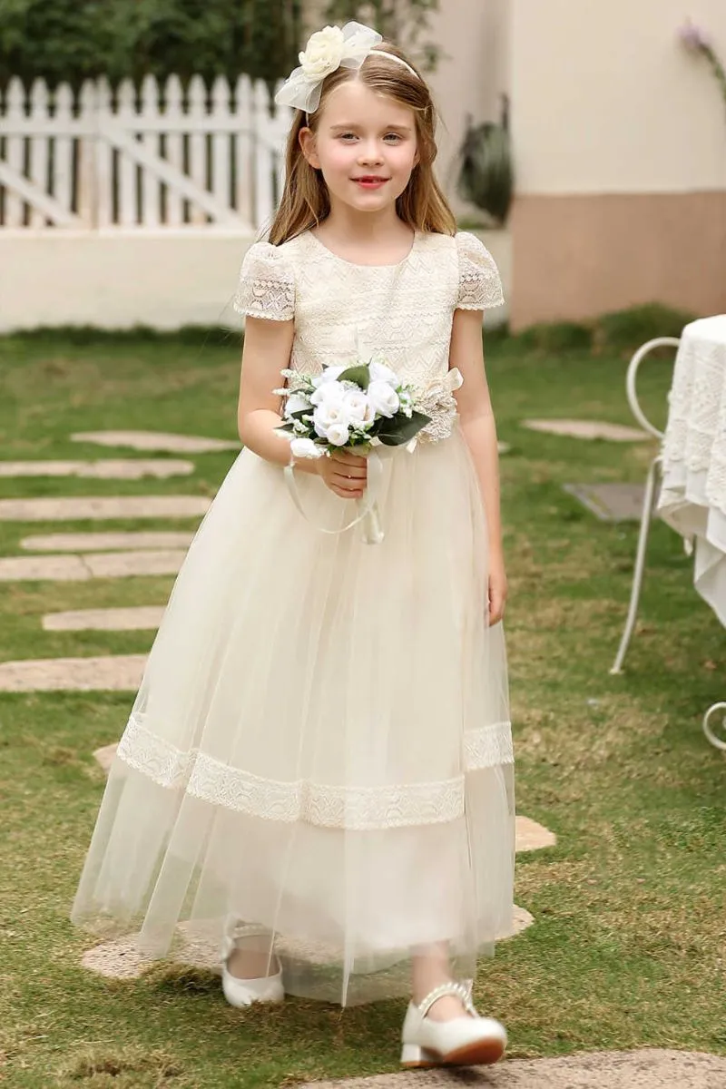 A-Line Midi Tulle Flower Girl Dress CF0382 sold by Cocomelody