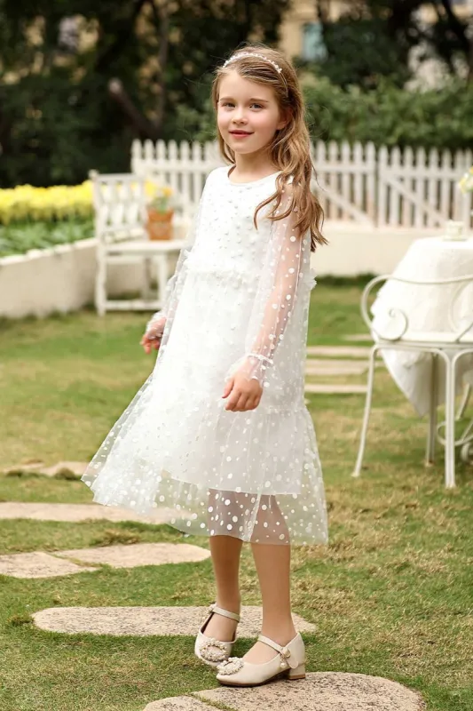 A-Line Midi Dot Print Flower Girl Dress CF0380 sold by Cocomelody