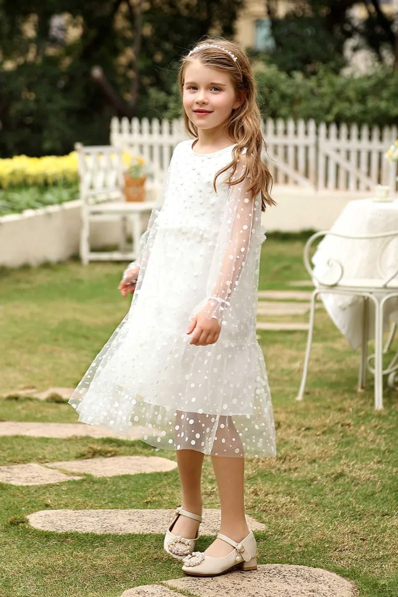 A-Line Midi Dot Print Flower Girl Dress CF0380 sold by Cocomelody