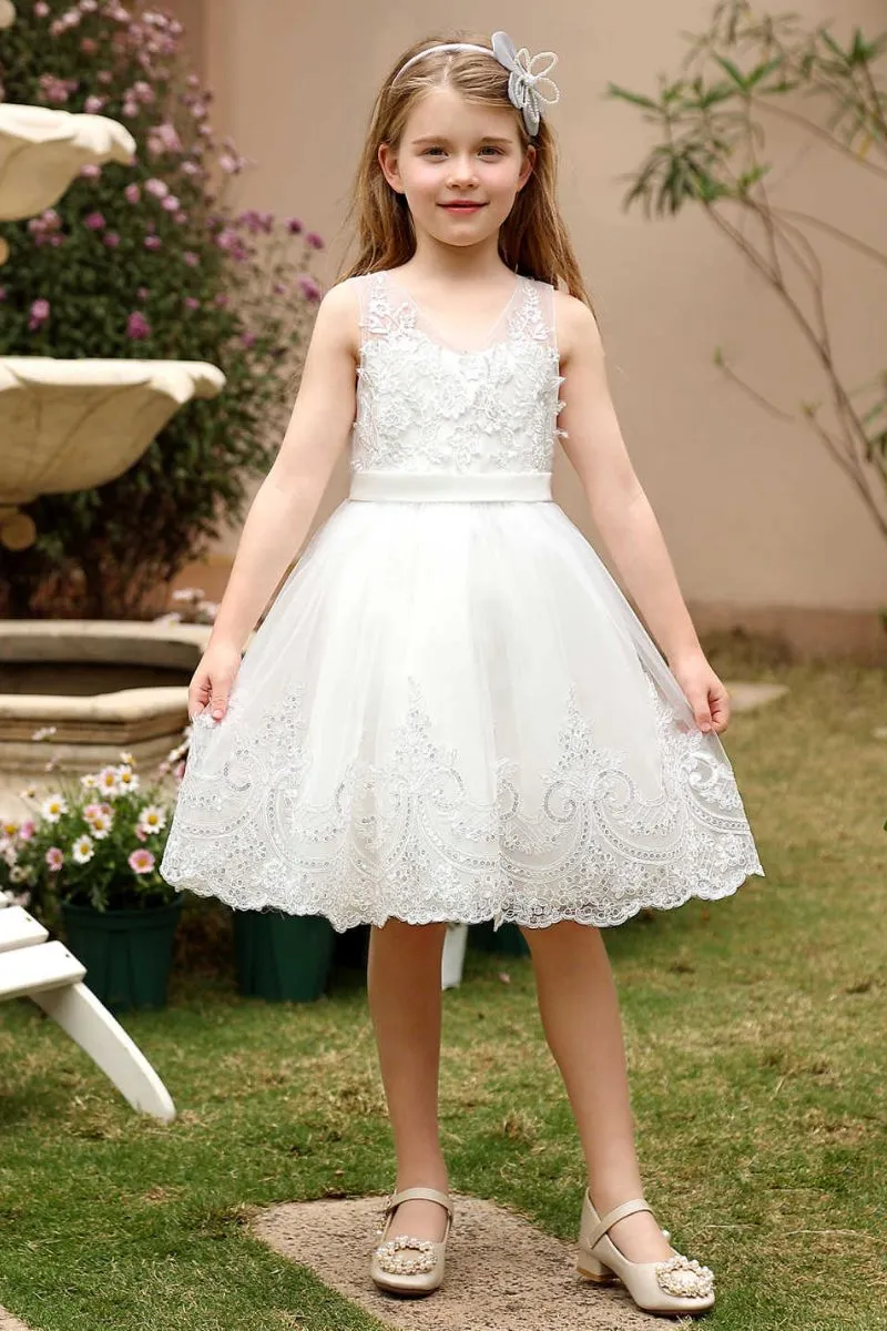 A-Line Midi Tulle Flower Girl Dress CF0376 sold by Cocomelody