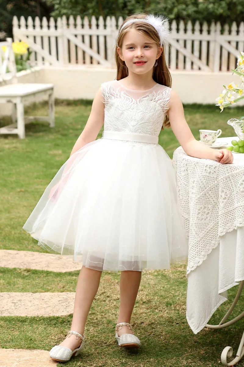 A-Line Midi Tulle Flower Girl Dress CF0375 sold by Cocomelody