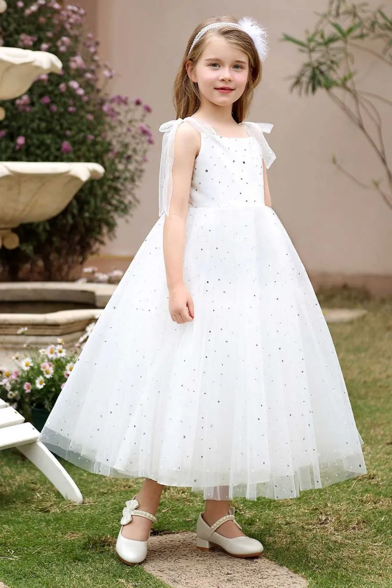 A-Line Midi Sparkling Tulle Flower Girl Dress CF0371 sold by Cocomelody product image thumbnail 4