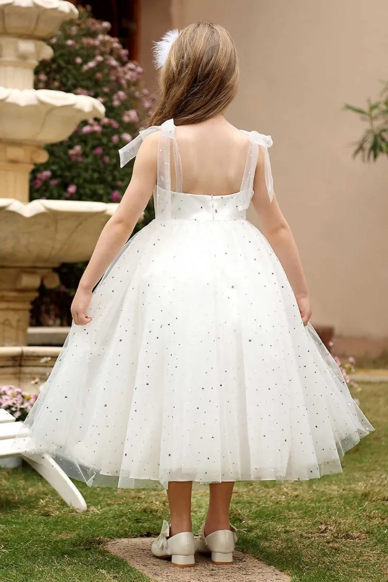 A-Line Midi Sparkling Tulle Flower Girl Dress CF0371 sold by Cocomelody product image thumbnail 2