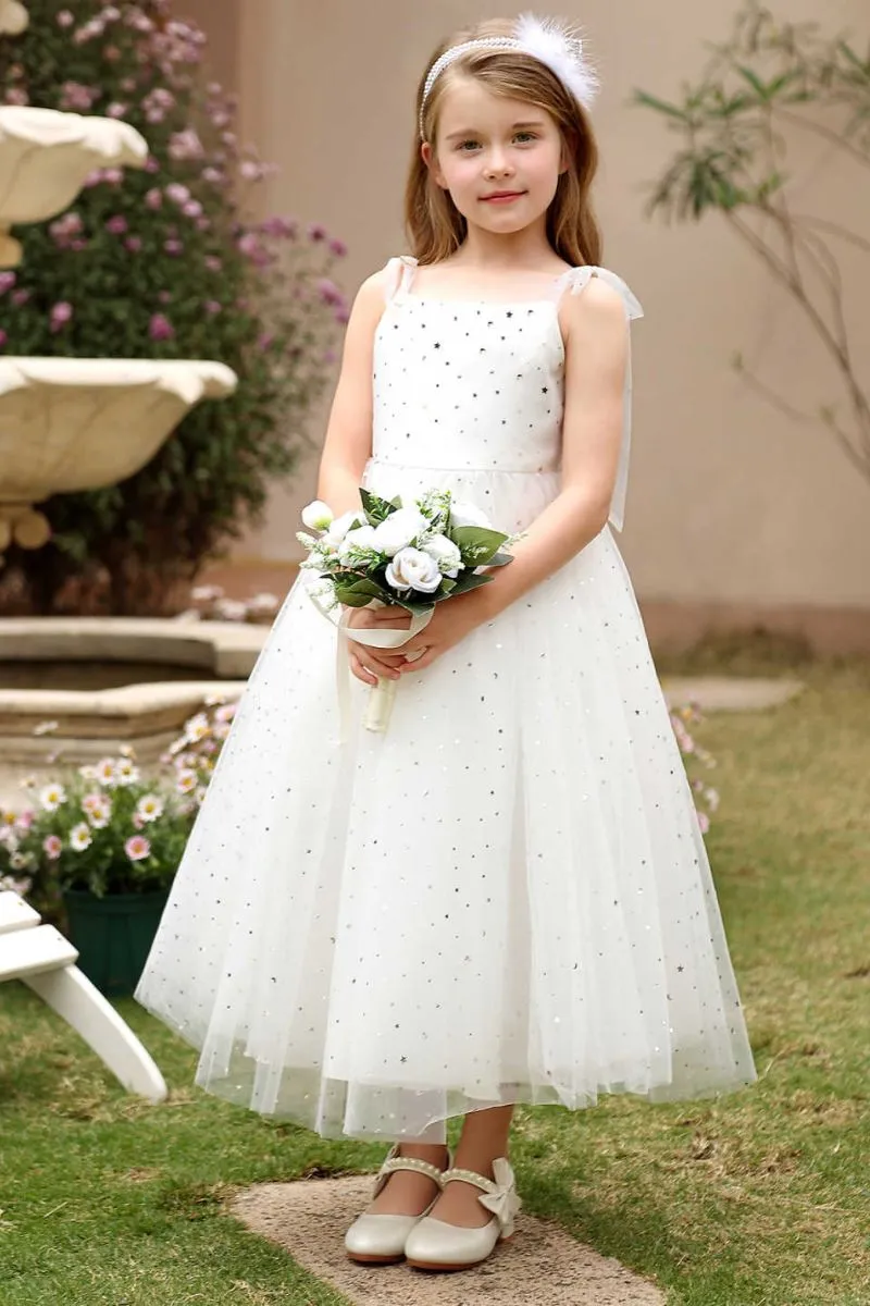A-Line Midi Sparkling Tulle Flower Girl Dress CF0371 sold by Cocomelody