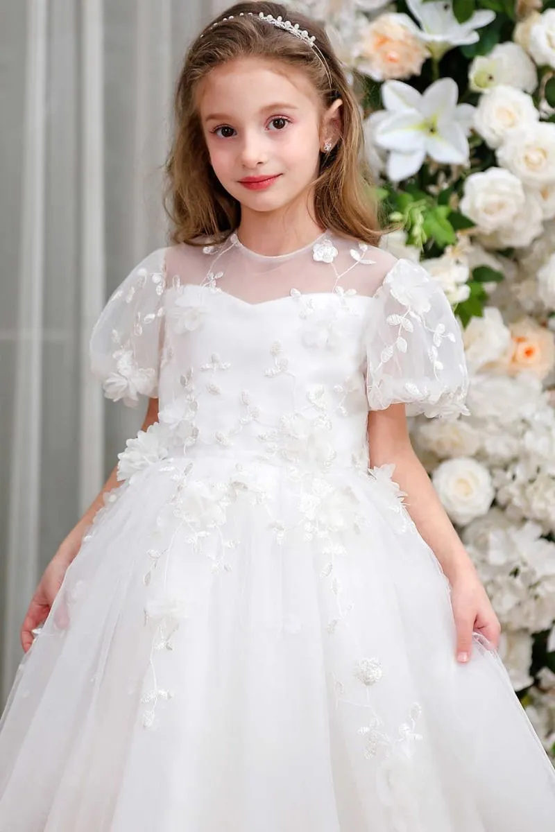 A-Line Midi Tulle Flower Girl Dress CF0363 sold by Cocomelody product image thumbnail 4