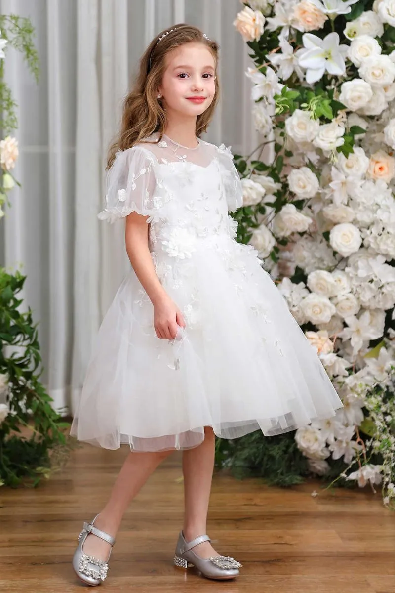 A-Line Midi Tulle Flower Girl Dress CF0363 sold by Cocomelody