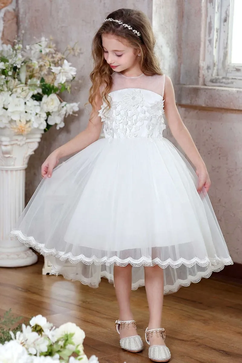 A-Line High-Low Tulle Flower Girl Dress CF0361 sold by Cocomelody product image thumbnail 5