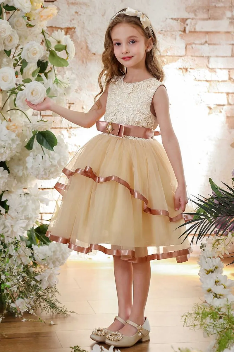A-Line Midi Tulle Flower Girl Dress CF0358 sold by Cocomelody product image thumbnail 4