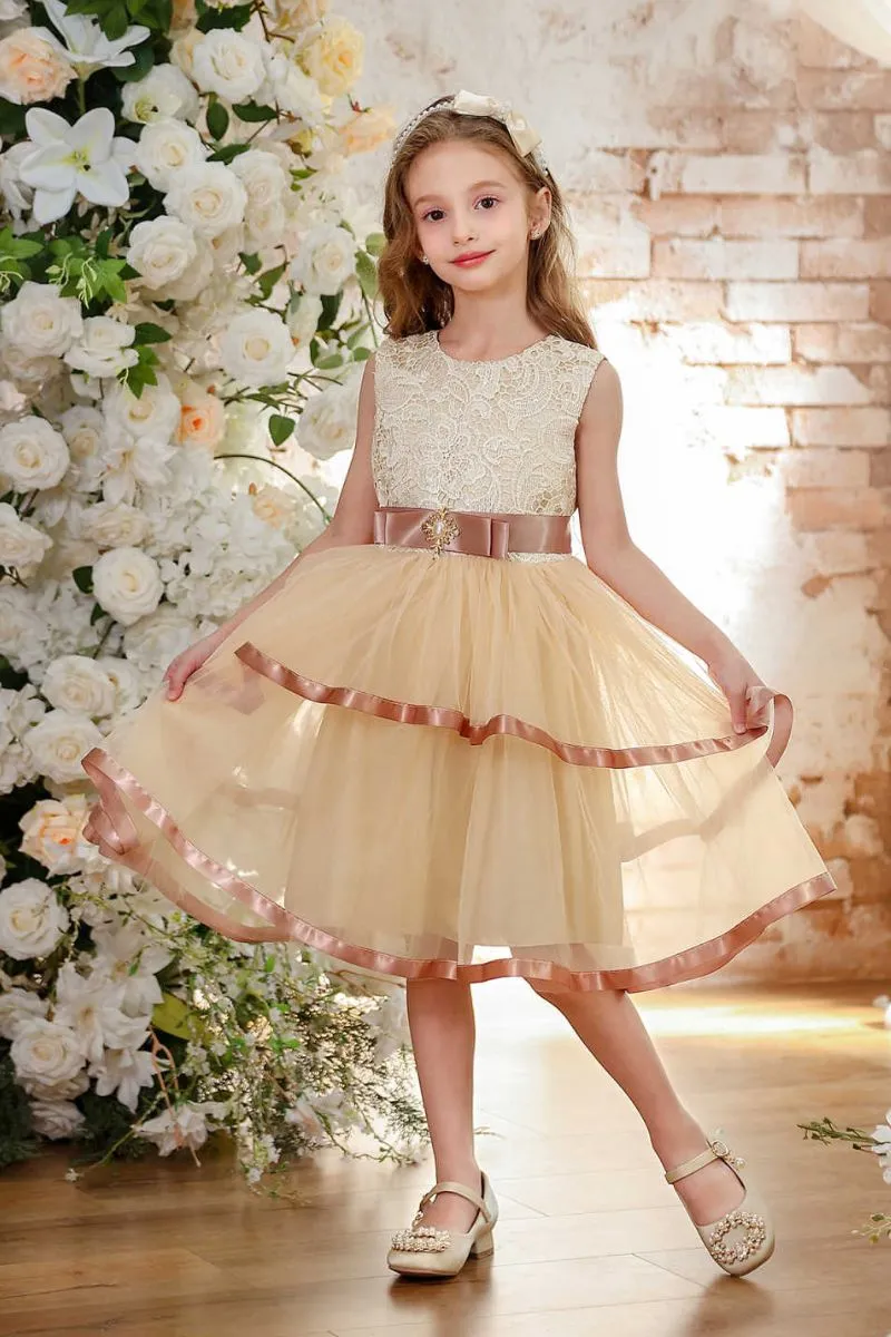 A-Line Midi Tulle Flower Girl Dress CF0358 sold by Cocomelody