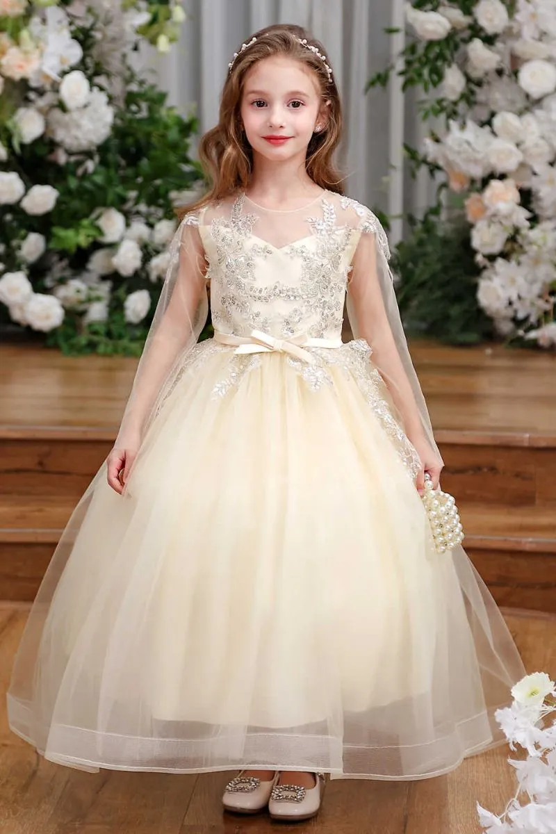 A-Line Sweep-Brush Train Tulle Flower Girl Dress CF0356 sold by Cocomelody