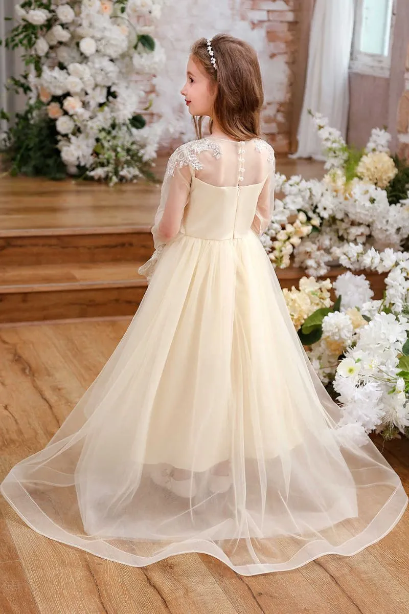 A-Line Sweep-Brush Train Tulle Flower Girl Dress CF0356 sold by Cocomelody product image thumbnail 2