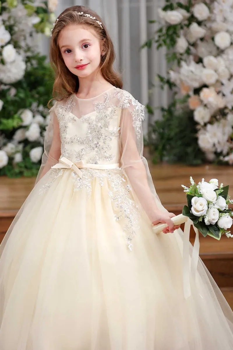 A-Line Sweep-Brush Train Tulle Flower Girl Dress CF0356 sold by Cocomelody product image thumbnail 4