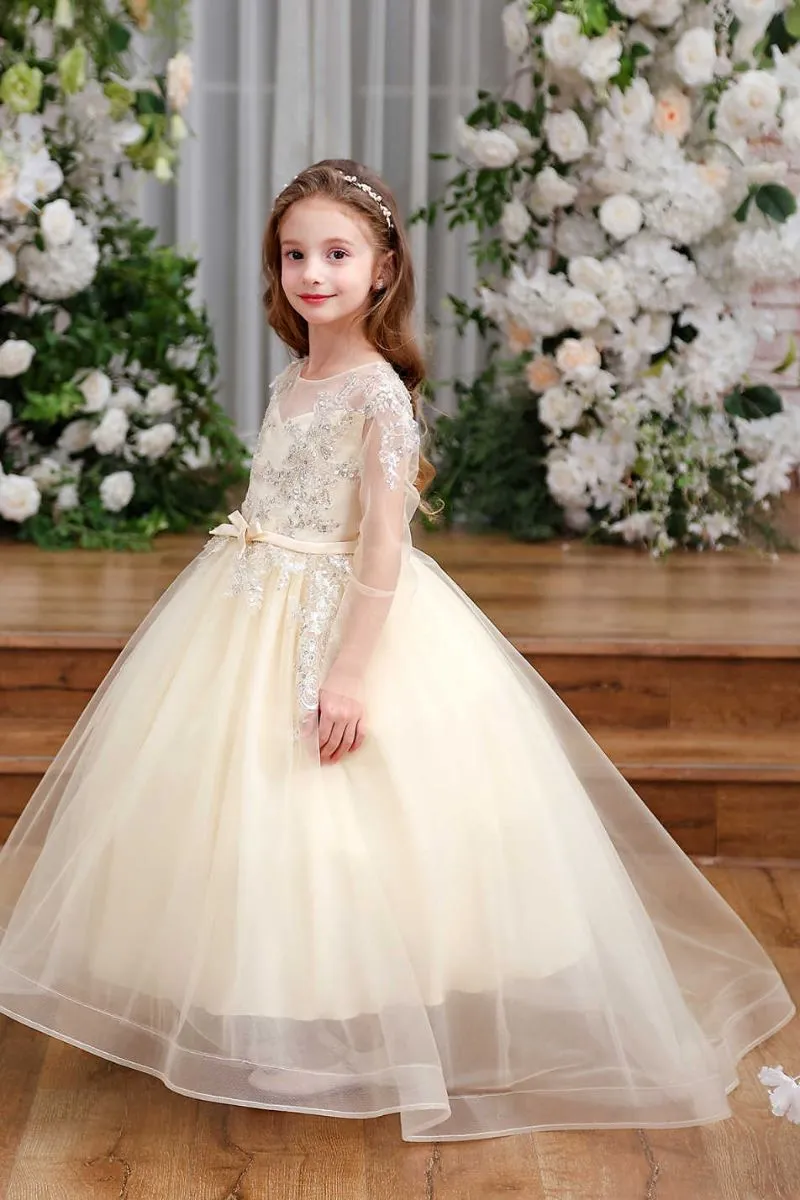A-Line Sweep-Brush Train Tulle Flower Girl Dress CF0356 sold by Cocomelody product image thumbnail 5