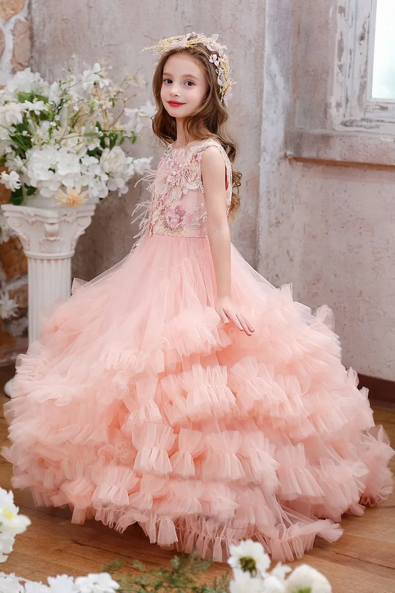 Ball Gown Sweep-Brush Train Tulle Flower Girl Dress CF0354 sold by Cocomelody product image thumbnail 5