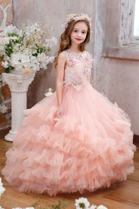 Ball Gown Sweep-Brush Train Tulle Flower Girl Dress CF0354 sold by Cocomelody