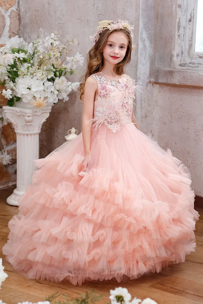 Ball Gown Sweep-Brush Train Tulle Flower Girl Dress CF0354 sold by Cocomelody
