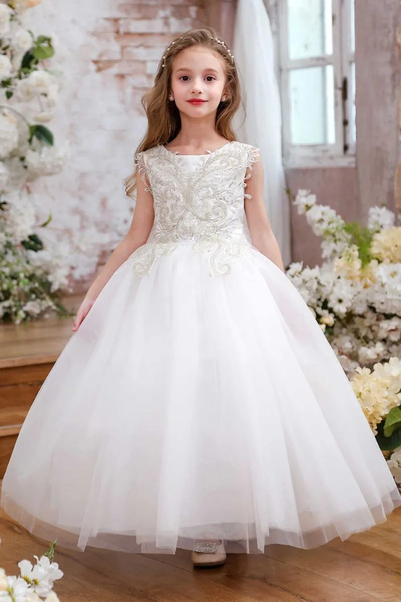 A-Line Maxi Tulle Flower Girl Dress CF0353 sold by Cocomelody