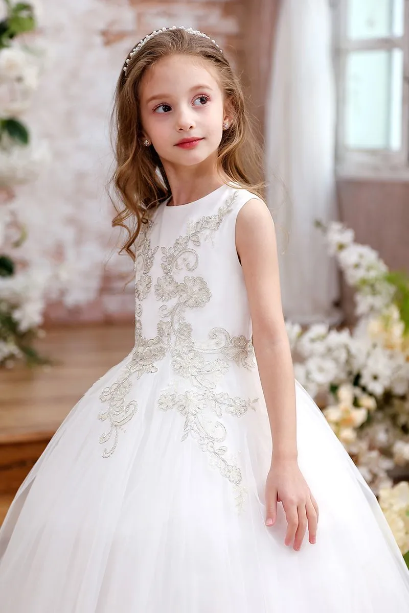 A-Line Maxi Tulle Flower Girl Dress CF0350 sold by Cocomelody product image thumbnail 4