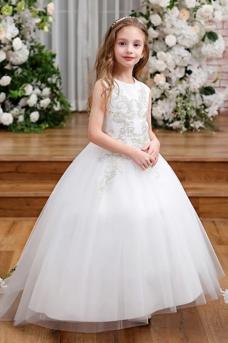 A-Line Maxi Tulle Flower Girl Dress CF0350 sold by Cocomelody product image thumbnail 5