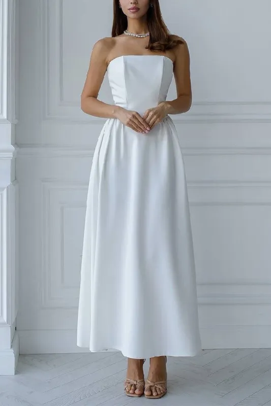 A-Line Tea Length Elastic Cloth Little White Dress 100063 sold by Cocomelody