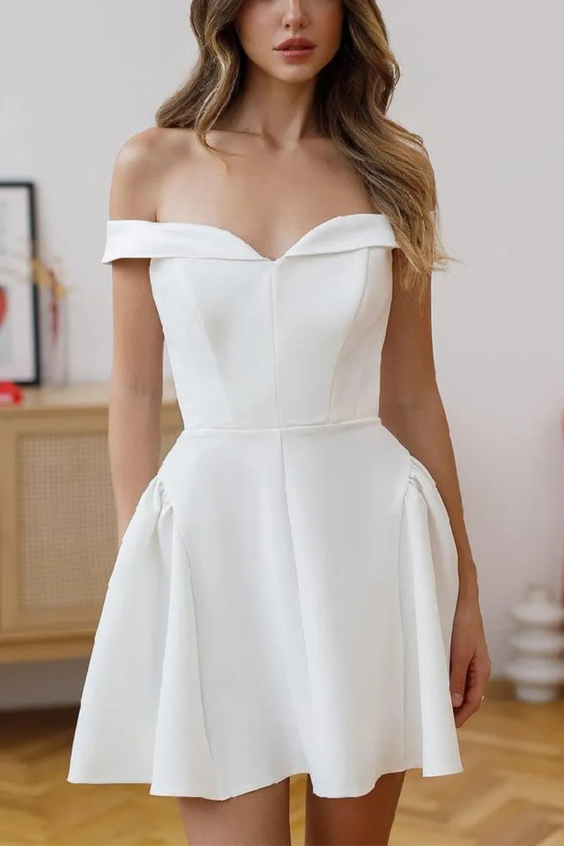 A-Line Short-Mini Elastic Cloth Little White Dress 100061 sold by Cocomelody product image thumbnail 3