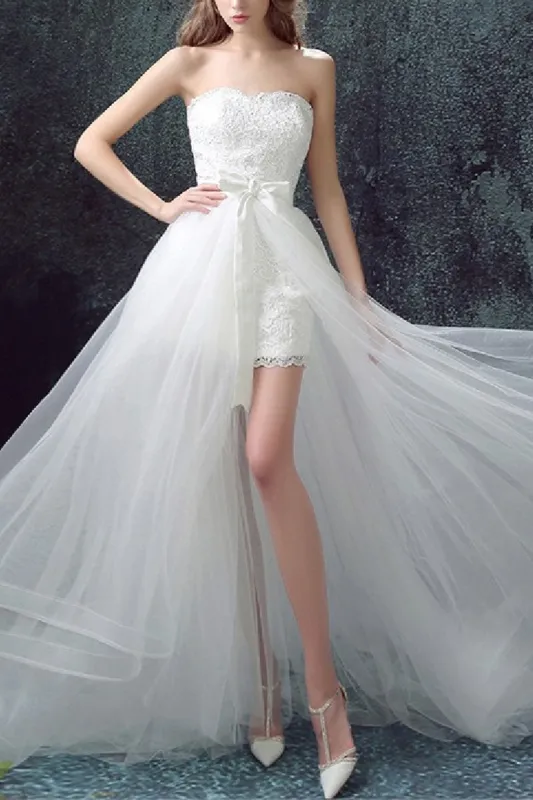 A-Line Sweep-Brush Train Lace Tulle Little White Dress 100049 sold by Cocomelody
