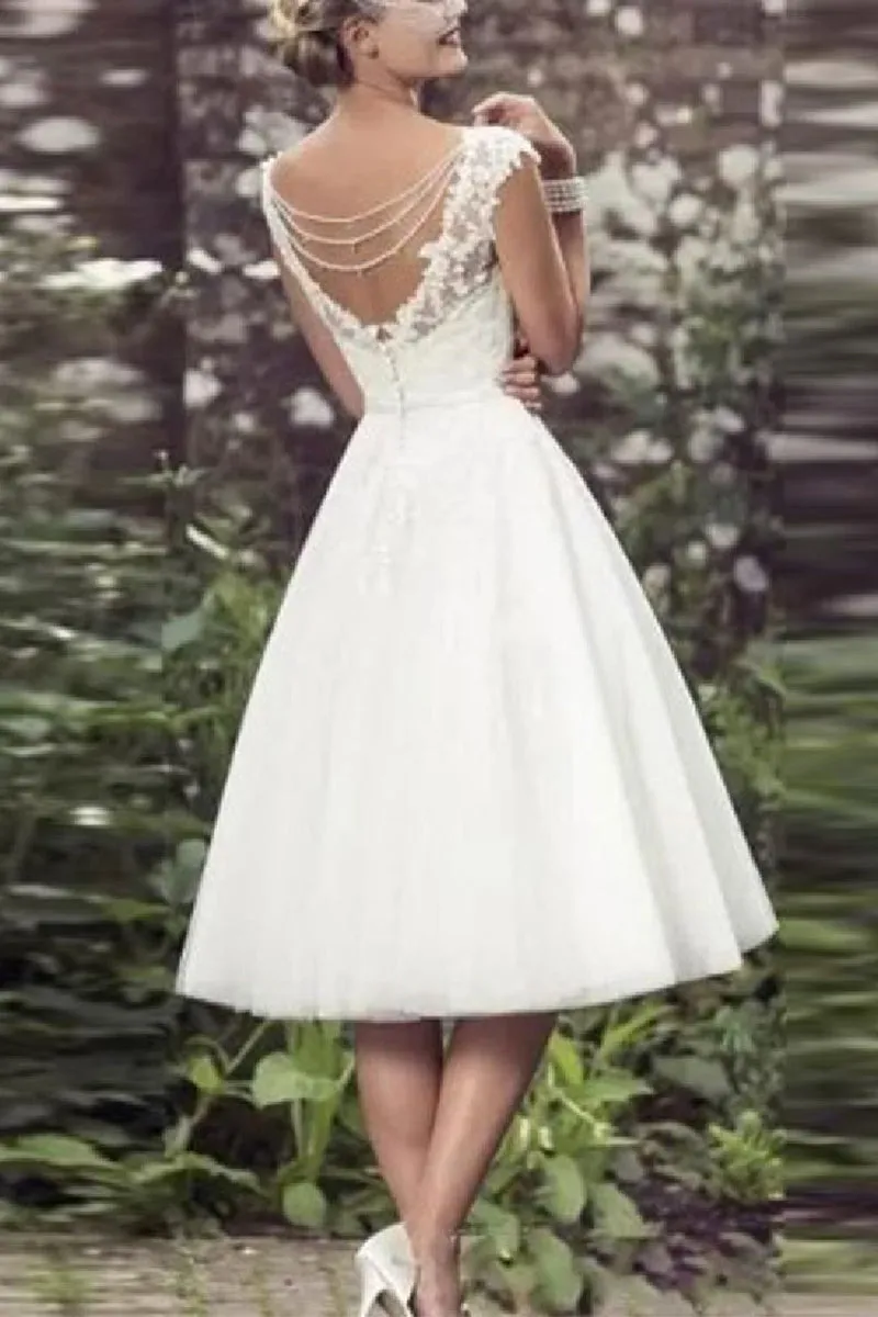 A-Line Tea Length Tulle Little White Dress 100054 sold by Cocomelody product image thumbnail 2