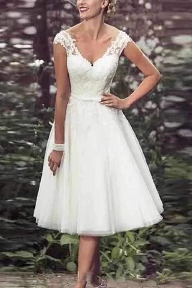 A-Line Tea Length Tulle Little White Dress 100054 sold by Cocomelody product image thumbnail 3