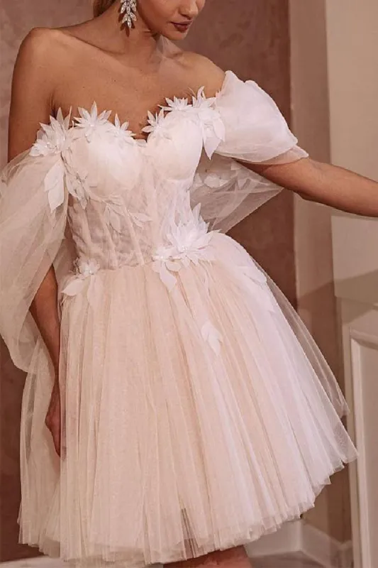 A-Line Short-Mini Tulle Little White Dress 100052 sold by Cocomelody