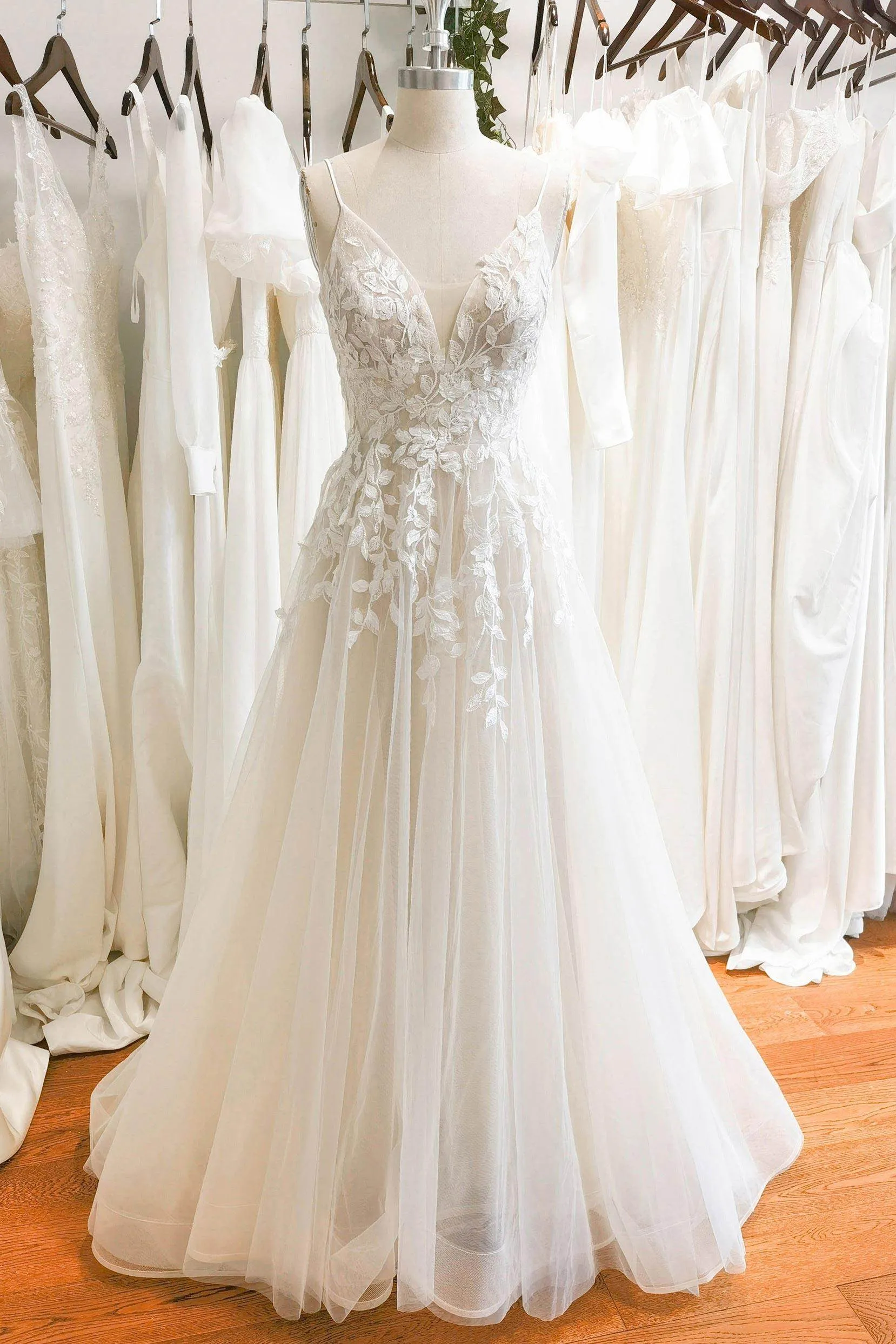 A-Line Sweep-Brush Train Lace Tulle Wedding Dress CW3119CR sold by Cocomelody product image thumbnail 3