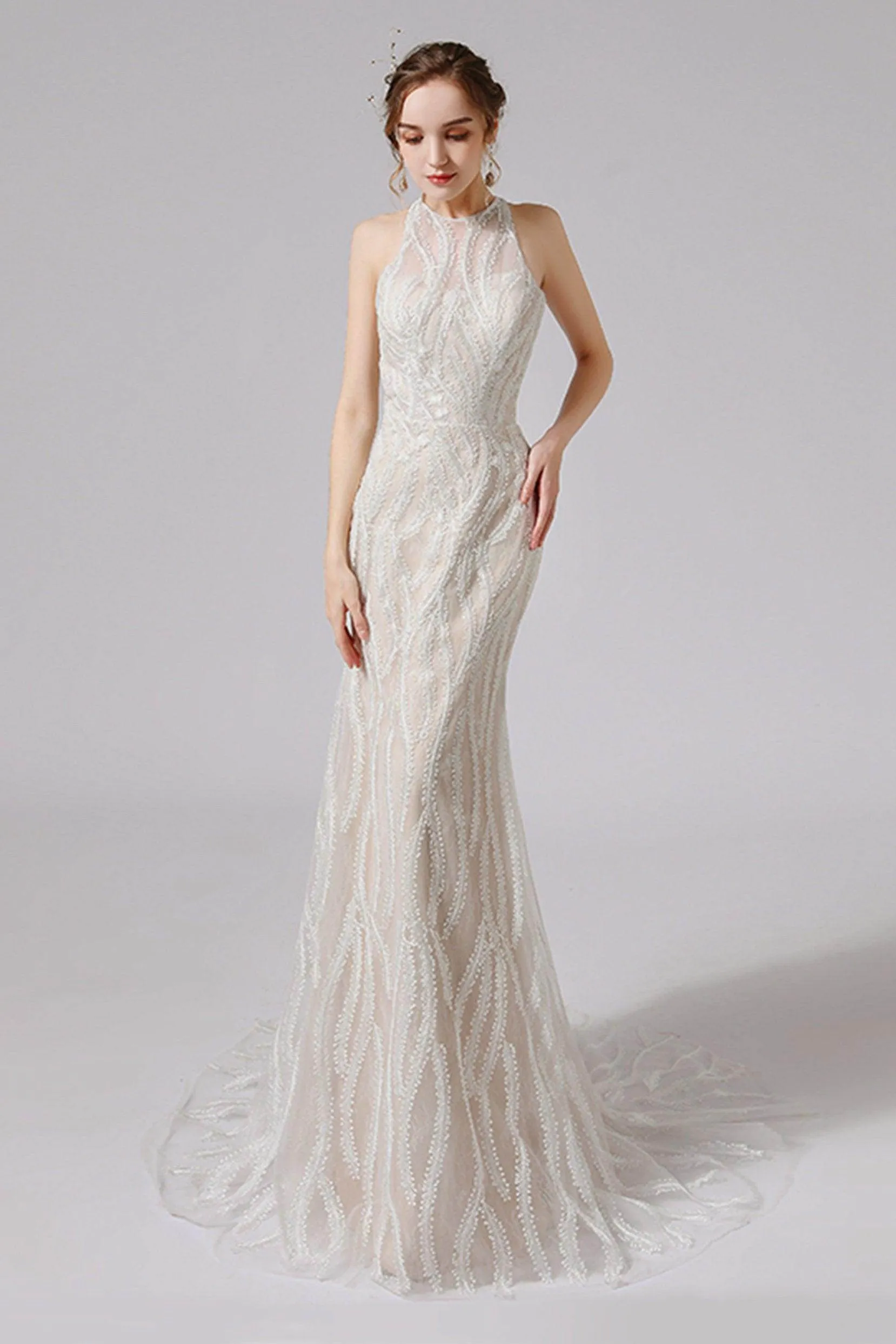 Trumpet-Mermaid Sweep-Brush Train Lace Wedding Dress CW2720CR sold by Cocomelody
