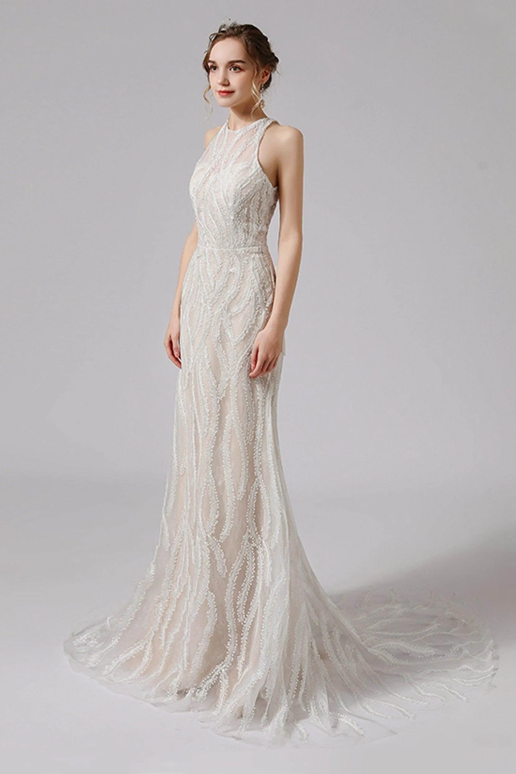 Trumpet-Mermaid Sweep-Brush Train Lace Wedding Dress CW2720CR sold by Cocomelody product image thumbnail 5