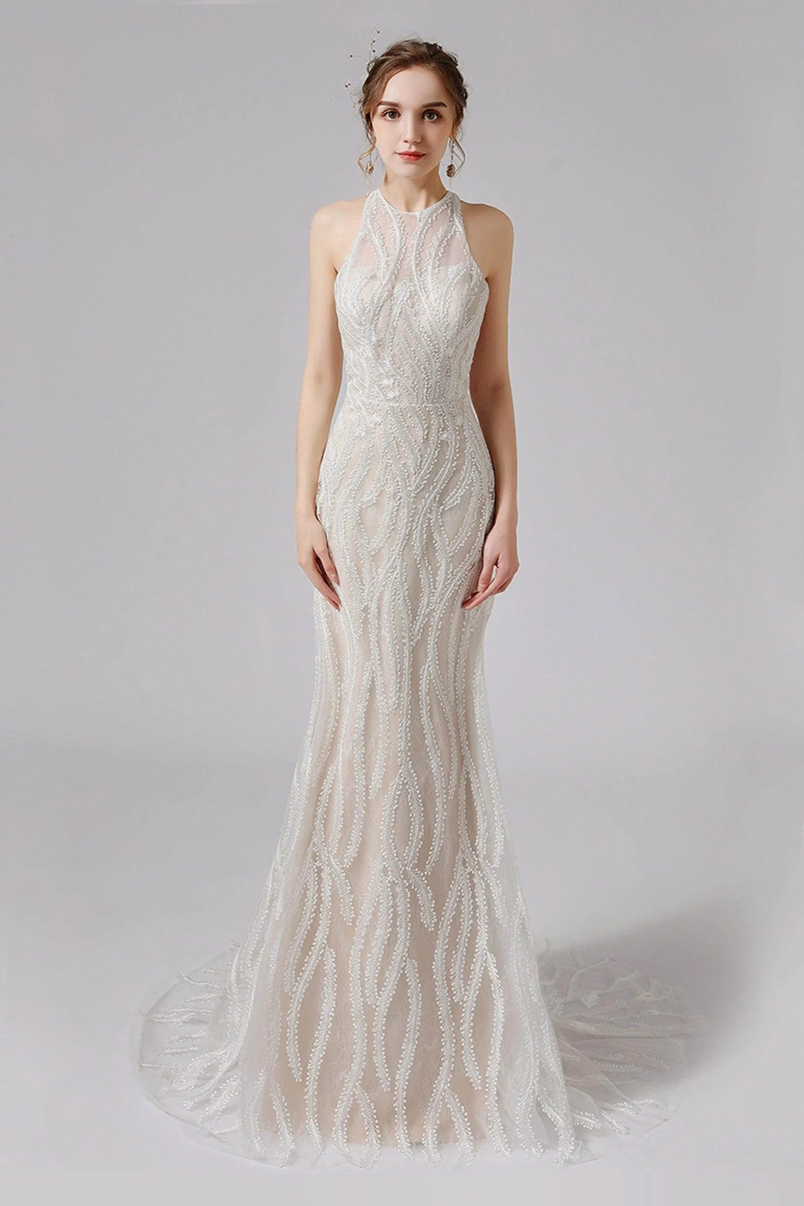 Trumpet-Mermaid Sweep-Brush Train Lace Wedding Dress CW2720CR sold by Cocomelody product image thumbnail 3
