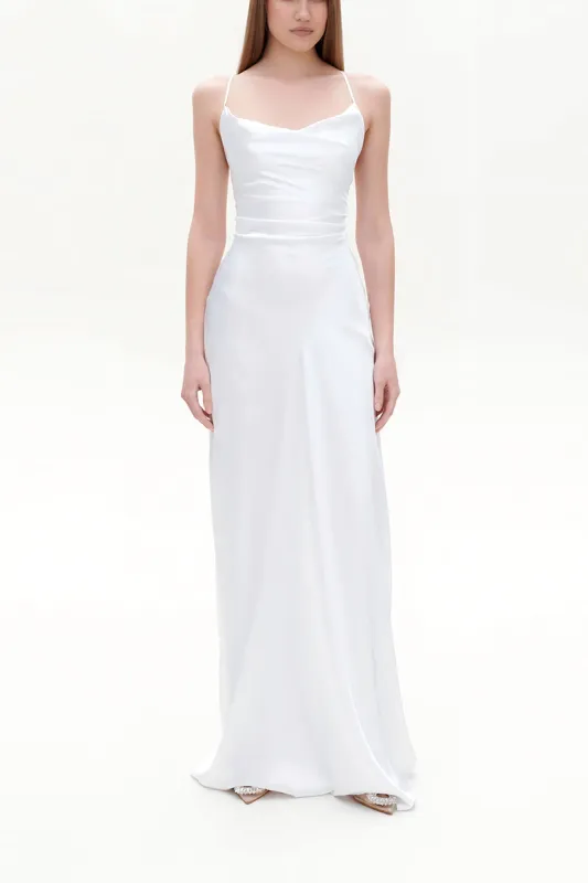 Sheath-Column Sweep-Brush Train Silk-Like Little White Dress 100044 sold by Cocomelody