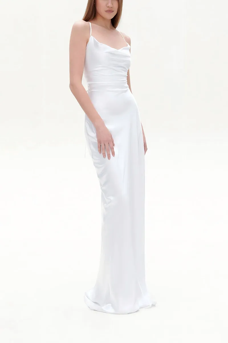 Sheath-Column Sweep-Brush Train Silk-Like Little White Dress 100044 sold by Cocomelody product image thumbnail 3