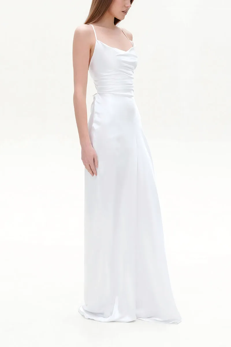 Sheath-Column Sweep-Brush Train Silk-Like Little White Dress 100044 sold by Cocomelody product image thumbnail 4